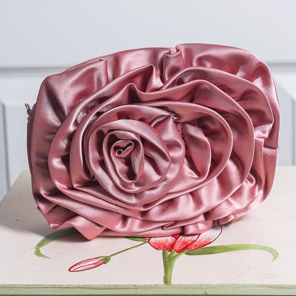 Lulu Townsend Pink Floral Purse Clutch Bag Satin Rose Elegant